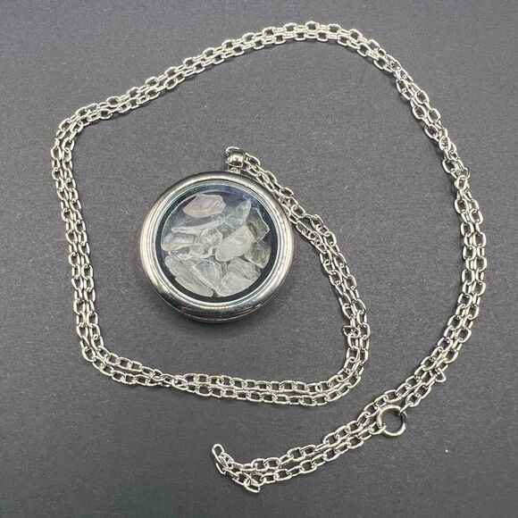 Herkimer Petroleum Quartz Crystal UV Reactive Round Pendant Locket Necklace (3)‎ - Picture 2 of 8